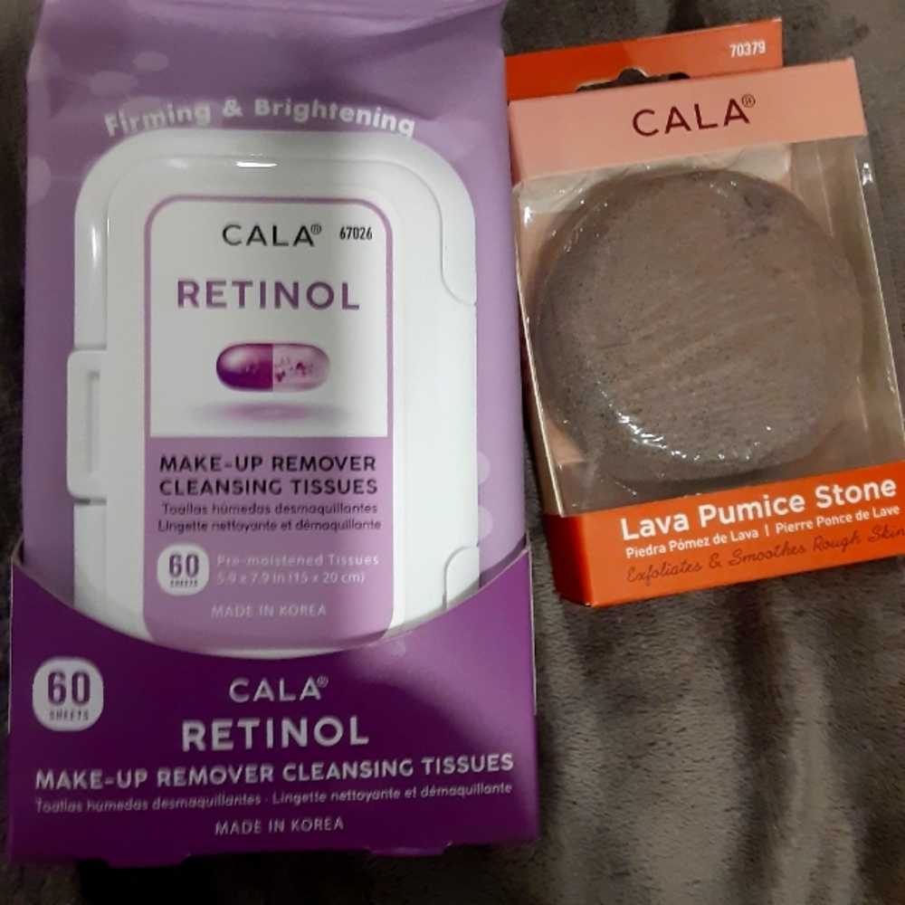Make-up remover cleaning tissues and Lava Pumice stone